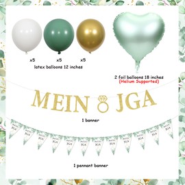 Funmemoir Hen Party Decoration Women Green Stag Night Bride Decoration My Jga Banner Triangular Flag Banner Heart-Shaped Foil Balloons for Stag Party JGA Bride Decorations