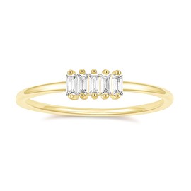 TIGRADE 1.5mm Eternity Ring 14k Gold Plated Emerald Engagement Ring Petite Baguette Cubic Zirconia Stacking Wedding Band for Women Size 4-10, Gold, Size 3.5