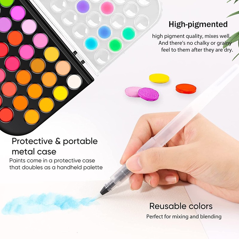 Watercolor Paint Set, 48 Colors Non-Toxic Watercolor Paint with a