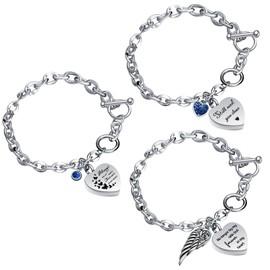 Ecation 3 Pack Urn Bracelet for Ashes Cremation Ashes Bracelet Memorial Rhinestones Jewelry Heart Locket Holder with Different Words Stainless Steel Urns Bangle Keepsake for Women Men(Dark Blue)
