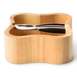 Continenta Square Rubber Wood Nut Shell with Integrated Quality Nutcracker, Size: 24.5 x 24.5 x 8 cm