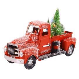 Christmas Vintage Red Truck Metal Truck Car with Christmas Trees Ornaments for Home Fireplace Desktop Decorations Holiday Xmas Supplies