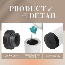 ElmRidge Dish Soap Silicone Dispenser for Kitchen Sink,Squeeze Washing Up Liquid and Hand Soap,Round refillable Silicone Bottles,Easy to Fill and to use, 8.5 oz,Black 2.4 x 2.4 x 5.5 inches (White)