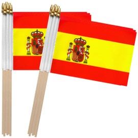 TSMD Spain Stick Flag Spanish Small Mini Hand Held Flags,5x8 Inch,12 Pack