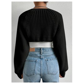 RoseSeek Women's Crop Cardigan Open Front Long Sleeve Sweater Drop Shoulder Knit Outerwear Fall Bolero Shrug Black Solid X-Small