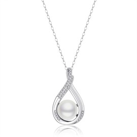 Lipernulo 18K Gold Freshwater Cultured White Pearl Necklace, 10mm Infinity Single Pearl Pendant with 16" Sterling Silver Chain, Mothers Day Anniversary Birthday Wedding Jewelry Gifts for Women
