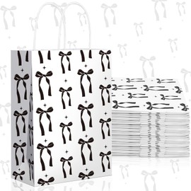 Kolldenn 16 Pcs Coquette Black Bow Paper Gift Bags Women Birthday Christmas Party Favor Bags with Handles Goodie Candy Bags for Bridal Engagement Party Supplies 8.3 x 5.9 x 3.1 In