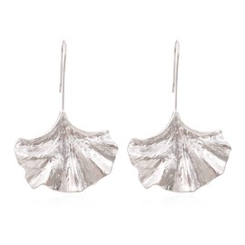Ginkgo Leaf Earrings, Gold Ginkgo Leaf Statement Dangle Earrings for Women, Bohemian Tree Leaf Earrings, Fan-shaped Earrings Ginkgo Leaf Boho Jewelry, Silver Ginkgo Leaf Flower Earrings (Silver)