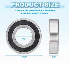 PATIKIL R14-2RS Deep Groove Ball Bearing 7/8" x 1-7/8" x 1/2", 2 Pack Double Rubber Sealed Miniature Bearings for Electric Motor Industrial Machine, Black&Silver