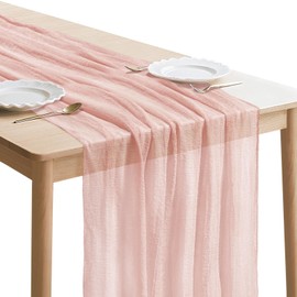 Pink Cheesecloth Table Runner 10 FT, 120 Inch Sheer Boho Gauze Cheese Cloth Table Runner for Wedding Bridal Shower Baby Shower Decorations