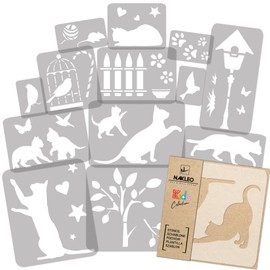 NAKLEO Painting Stencils Set for Kids, 14 Pcs Templates 9x12 to 23x34cm Cats, Plastic and Reusable Drawing Stencils, Children Room Decor, Craft DIY Wall Furniture
