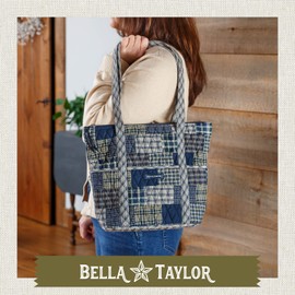 Bella Taylor Stride Tote | Medium Patchwork Handbag for Women | Columbus Navy