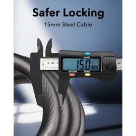 KEYSTP Bike Lock Cable, Up to 15mm Thicker Steel Cable, High Security 5-Digit Resettable Combination Anti-Theft, with Mounting Bracket for Bikes and Scooters（Black