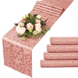 MILVOWOC 4 Pack Rose Gold Satin Table Runner, 12 x 72 Inch Jacquard Damask Table Runner Rectangle Bright Silky Decorative Table Runner for Party Banquet Birthday Dinner Wedding Table Decor