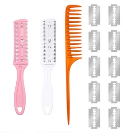 EUYKQNOI 2 Stück Ausdünnungsmesser Haar Rasierkamm mit 10 Ersatzklingen Doppelseitiger Haarschneidetrimmer Kamm Ausdünnendes Haarschneidewerkzeug für Haarschnitt und Styling,Kamm mit spitzer Spitze
