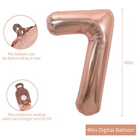 TONIFUL 40 Inch Rose Gold Large Numbers Balloons 0-9, Number 7 Digit 7 Helium Balloons, Foil Mylar Big Number Balloons for Birthday Party Anniversary Supplies Decoration