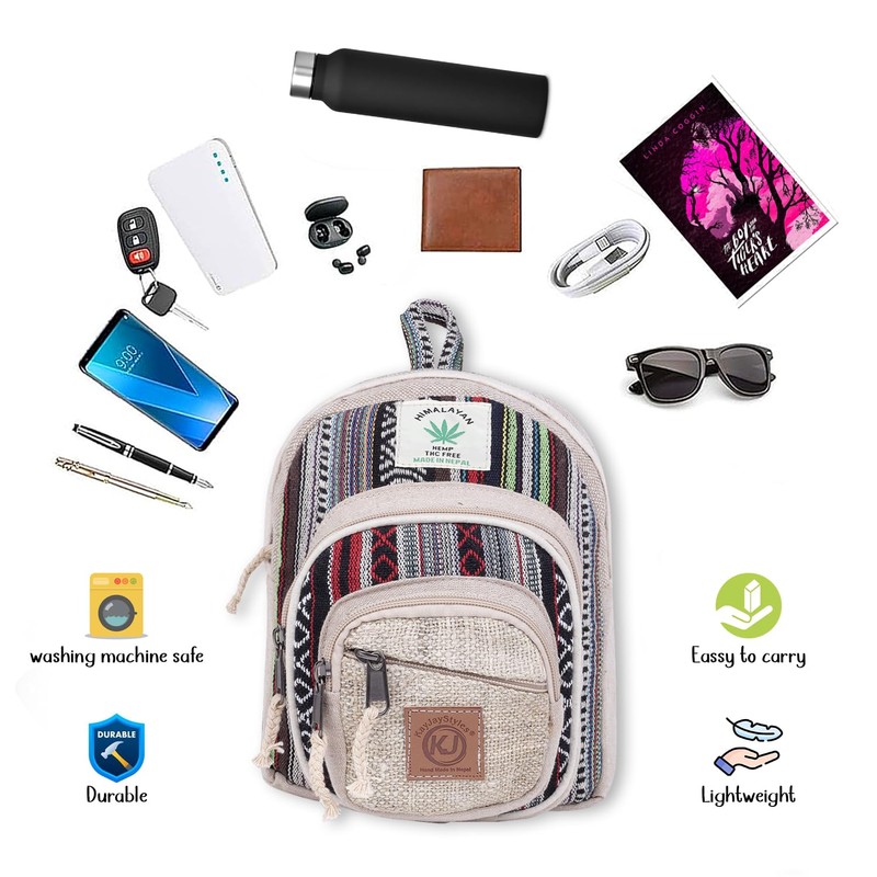 KayJayStyles Small Lightweight Minipack Daypack Handmade Himalayan Hemp Travel, Hiking,