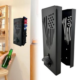 2 in 1 Metal Can Cooler Holder with Bottle Opener - Wall Mount, Compatible with Standard Can Cooler, Beer Sleeves Organizer and Dispenser for Home Family Bar (12 in)