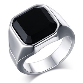OSKINIA Black Onyx Rings Stainless Steel Square Agate Signet Rings for Men,Pinky Thick Statement Thumb Ring Band Comfort Fit for Dad Father Friends 7
