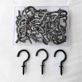 Pengchengwanli Spiral Ceiling Hook, Stainless Steel 7/8-inch Cup Hook, Screwed into Lightweight Hook, Christmas Light Ceiling, Outdoor and Indoor Suspension (7/8in Black 40pcs)