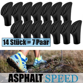 Walking Stöcke Gummipuffer - 14 Stück / 7 Paar - Ersatz Pads für alle gängigen Nordic Walking Stöcke - 10mm - Asphalt - Wanderstöcke - Trekkingstöcke - Walkingstöcke