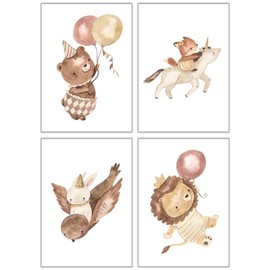 BABYLEDO Set of 4 Posters for Children's Room Pictures, Wall Pictures, Baby Room Decoration, DIN A4, Boy, Girl (Beige/Brown)