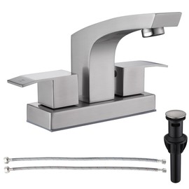 WiPPhs Brushed Nickel Bathroom Faucet, Stainless Steel Brush Nickel 2 Handle 4 inch Centerset Bathroom Sink Faucet 2 Hole with Pop Up Drain and cUPC Supply Hose, Satin Nickel Lavatory Faucet