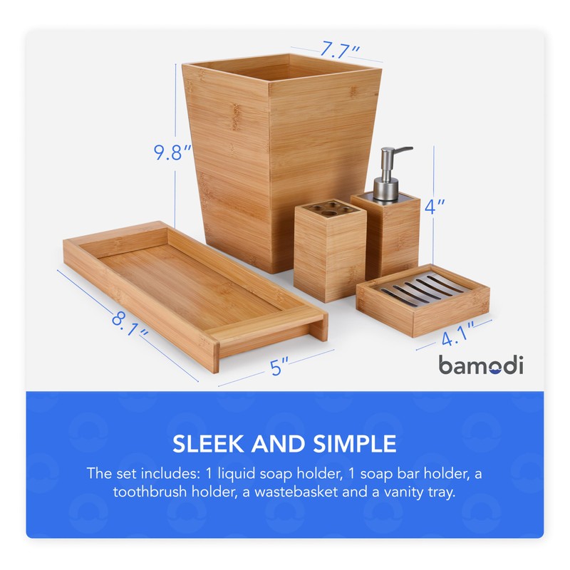 Bamodi Bamboo Bathroom Decor Set - 5-Piece Aesthetic Decorative Accessories