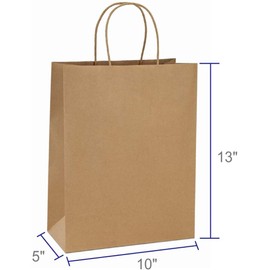 BagDream Shopping Bags 10x5x13 50Pcs Brown Kraft Paper Bags Paper Gift Bags, Merchandise Bags, Retail Bags, Party Bags, Gift Bags with Handles Bulk 100% Recycled Paper Bags