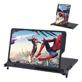 12" Screen Magnifier for Cell Phone 3D HD Magnifing Projector Screen Enlarger Smartphone Desktop Bracket Universal Cellphone Screen Magnifier Holder (Black)