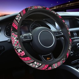 Boho Car Steering Wheel Cover Auto Accessories Universal 15 Inch Non-Slip Neoprene for Women Cute Automotive SUV Van Truck Wheel Protector