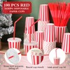 Fullhawl 50 Set Red Stripe Disposable Paper Cups with Lids