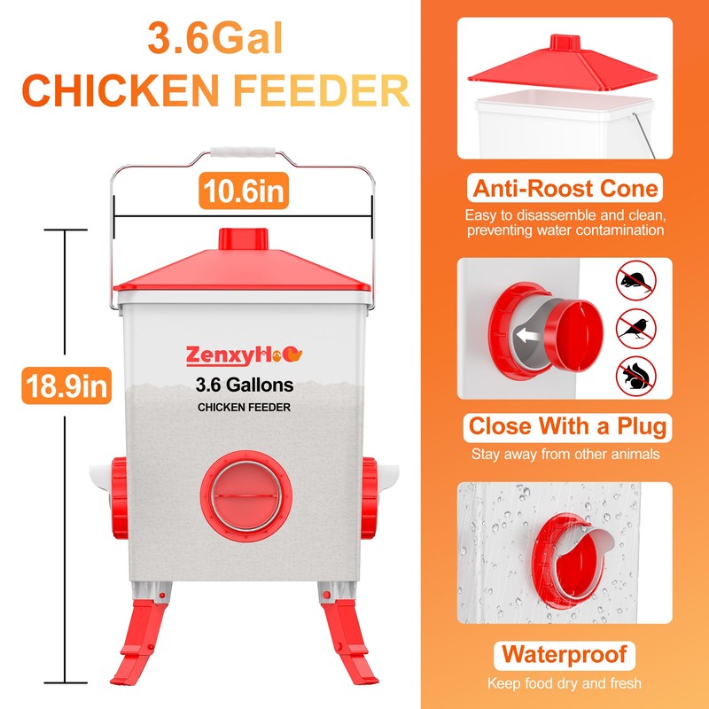 ZenxyHoC 3.6 Gal Chicken Feeder and Waterer Set with Anti-Roost