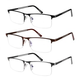Bxgxlelin Mens Reading Glasses 1.75 Blue Light Blocking Readers,3 Pack Metal Mens Half Frame Reading Glasses,Anti Eyestrain/Dryness/Computer Glare/UV, Spring Hinge Mens Eyeglasses Readers