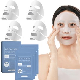 4 Stück Bio Collagen Real Deep Maske, Collagen Overnight Mask Korean, Anti Falten Anti Aging Gesichtsmaske, Zur Hydratation, Anti-Falten-Wirkung, Reinigung und Aufhellung