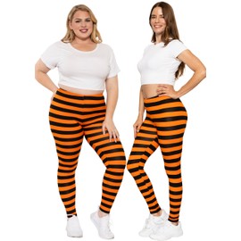 Women's Oh So Soft Leggings Black and Orange Stripes 3X