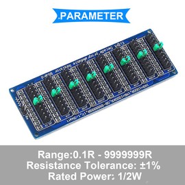Youmile 0.1R-9999999R Programmable Resistance Board Eight Decades Adjustable Sliding Resistor Board 1R 1% 1/2 Watt with 25 Pieces Jumper Cap