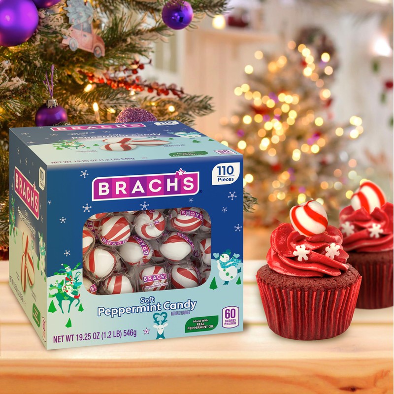 Brach's Holiday Soft Peppermint Candy Tub, Individually Wrapped Mints, 19oz,