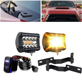 ASLONG 2pcs 4 Inch White/Amber Yellow LED Pods Light Triple Row Spot Flood Combo Driving Fog Lamp, Wiring Harness with Rocker Switch, A Pair of Pods Lights Mount Brackets for 2005-2015 Toyota Tacoma