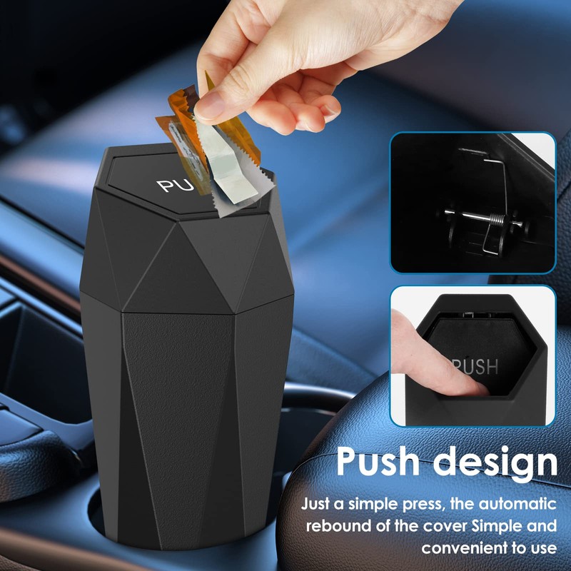 2Pcs Car Trash Cans, Leakproof Universal Mini Automatic Portable Garbage