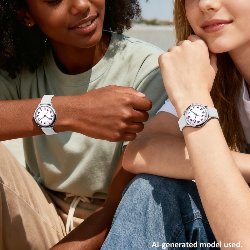 Bisley 35MM White Watch for Women Silicone Strap Purple Arabic