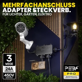 PEBA Waterproof Junction Box Earth Cable Connector IP68 Distribution Box Outdoor Distributor 4 mm - 8 mm and 8 mm - 12 mm Cable for Outdoor Garden Outdoor Waterproof Connector Box 4-Way Black Pack of