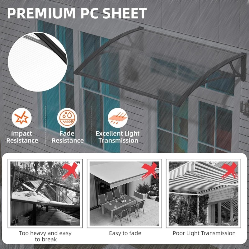 GUANSU-CN 32"x 60" Window Awning Door Canopy Outdoor Polycarbonate Hollow