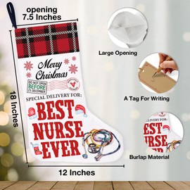 GOLSOO Best Nurse Burlap Christmas Stocking Special Delivery for Best Nurse Ever Christmas Stocking Hanging Xmas Decorations Gift for Fireplace Home Holiday Christmas 18 x 12 x 7.5 Inches