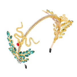 Foryysa Rhinestone Headbands for Women Thin Green Vine Headband Gold Vintage Snake Hairband Wedding Headpiece, Medium, Alloy Rhinestone