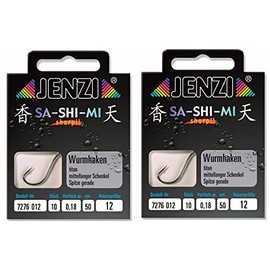 Set # 2 Packs (20 Pieces) Worm Hooks by Jenzi Ready Tied Hook Sizes 2 4 5 6 8 10 12 14 50cm + Free Petri Heil! Sticker (Hook Size 12)