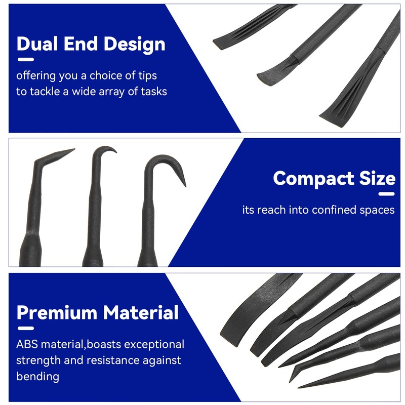 6PCS/Set Prying Bar Hook Set Double Ended ABS Plastic Black