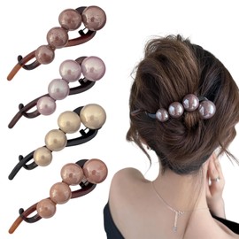 4 Perlen Haarspangen Damen, Elegante Perlen-Haarnadeln Französische Bananenspangen Haarklauen French Twist Hair Pin für Banana Clip Perle Haarspange Groß Haare Banana Pins Bananenclip mit Perlen