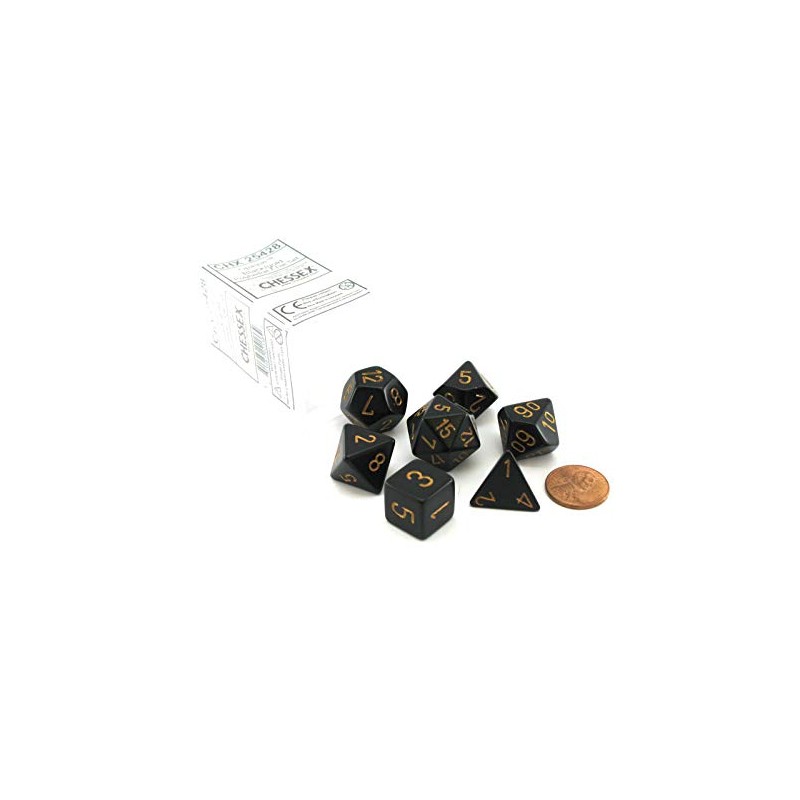 Polyhedral 7-Die Opaque Dice Set - Black with Gold