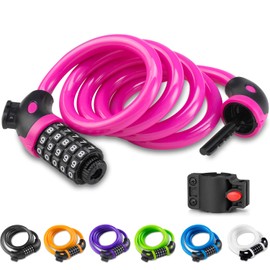 Opaza Bicycle Lock with 5 Digit Code, 1.2 m Long, Combination Lock Wheel with Cable, Very Light, Safety Wheel Lock for Bicycle and Mountain Bike with Bracket (Pink)